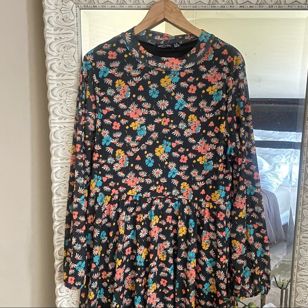 NWT Nasty Gal Floral Print Maxi Mid Smock Long Sleeves Women Cool Vibes Dress - Picture 3 of 9